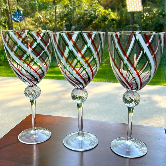 Vintage Other - Vintage Christmas Wine Glasses Blown Glass Peppermint Spiral Red, Green, White